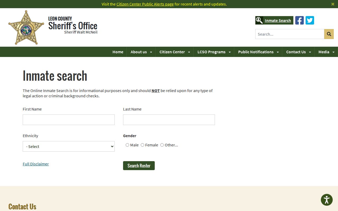 Leon County Sheriff's Office inmate search page