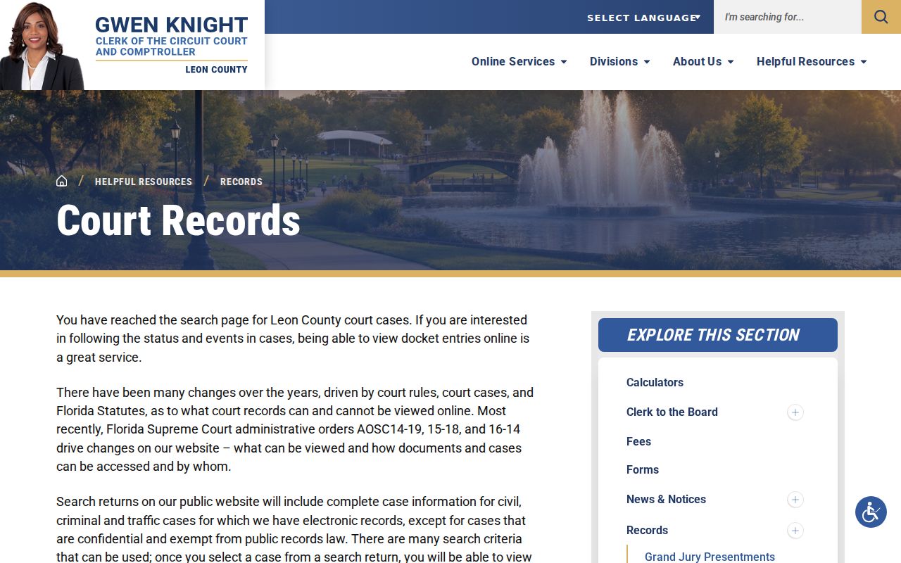 Leon County Clerk court records guidance page