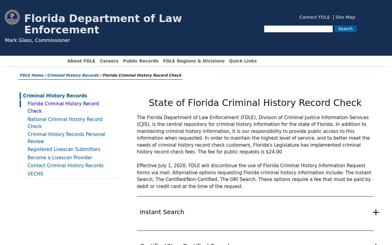 FDLE official Florida criminal history checks guidance
