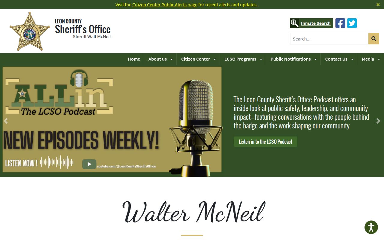 Leon County Sheriff's Office official homepage and contact navigation