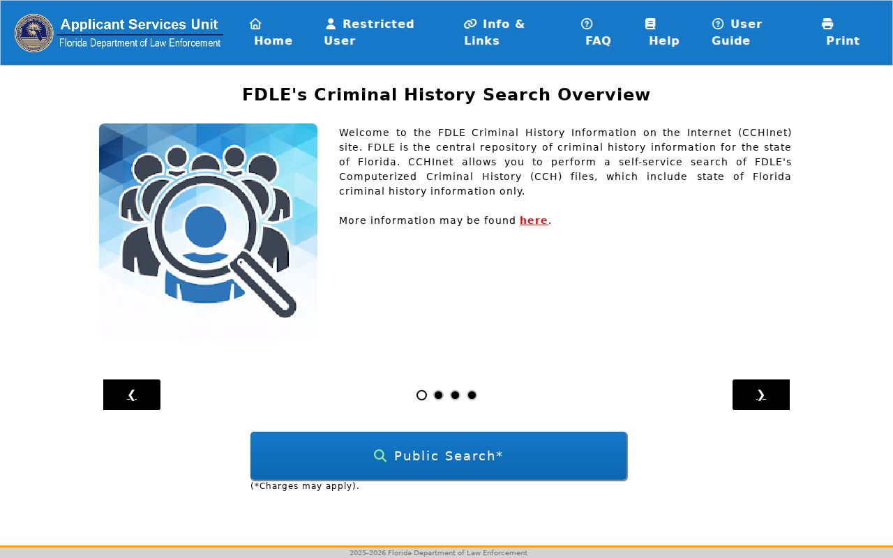 FDLE CCHInet Florida criminal history transaction page