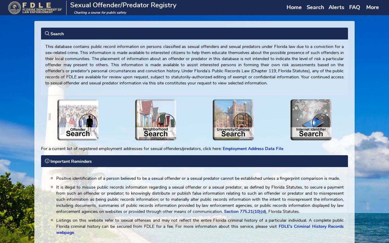 Leon County sex offender registry search landing page