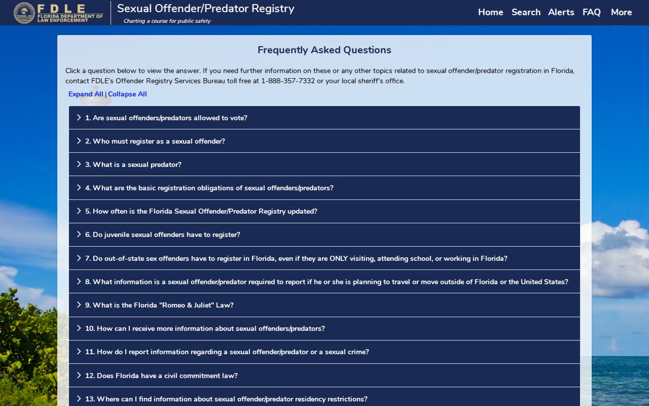 Leon County sex offender alert and registry FAQ options
