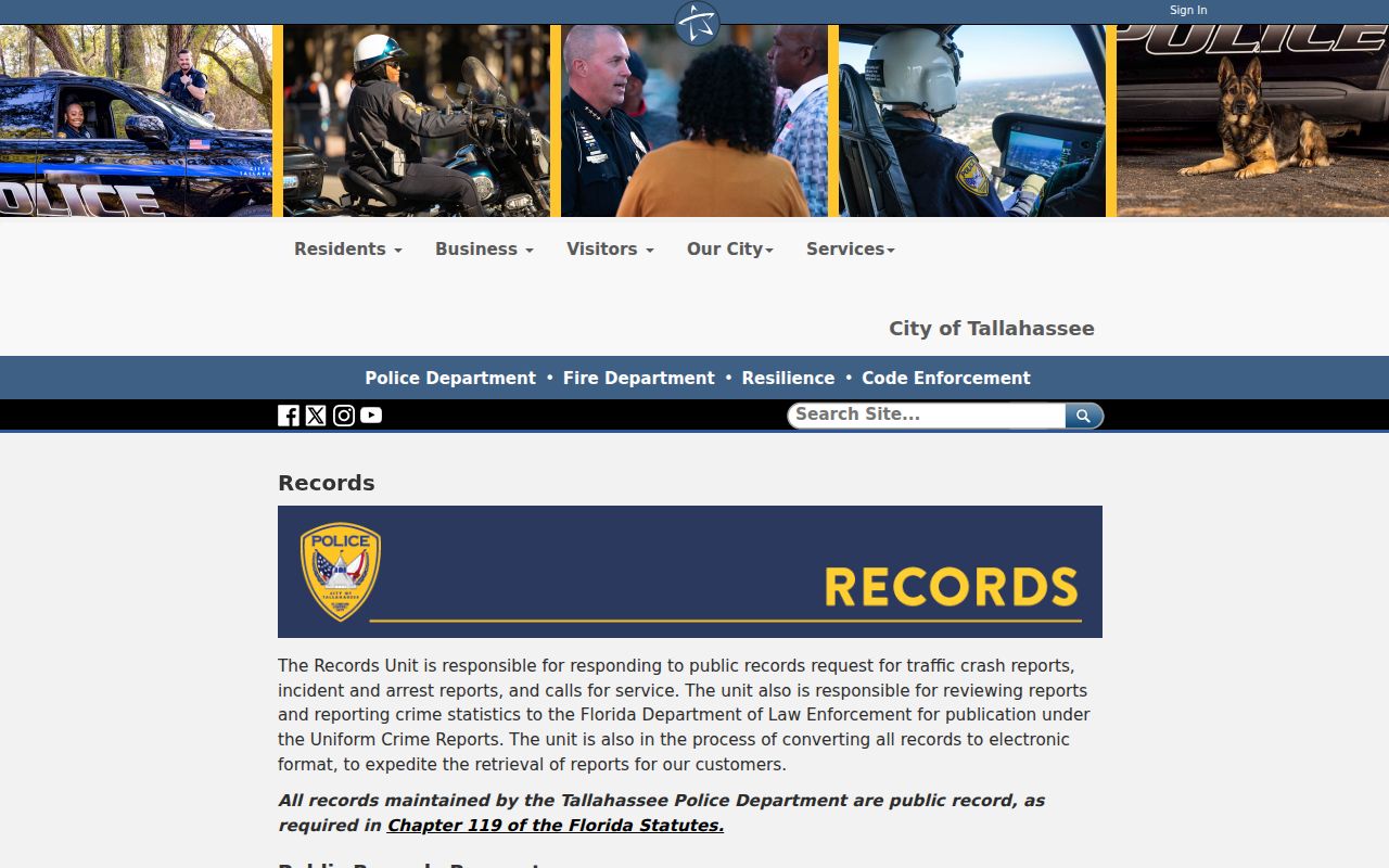 Official Tallahassee Police Department Records Unit request information